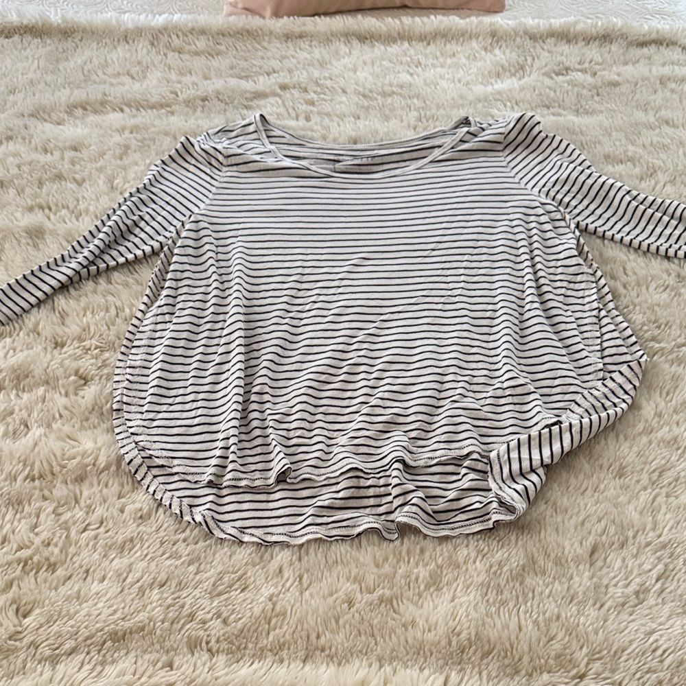 We The Free Black and White Striped Long Sleeve Tee